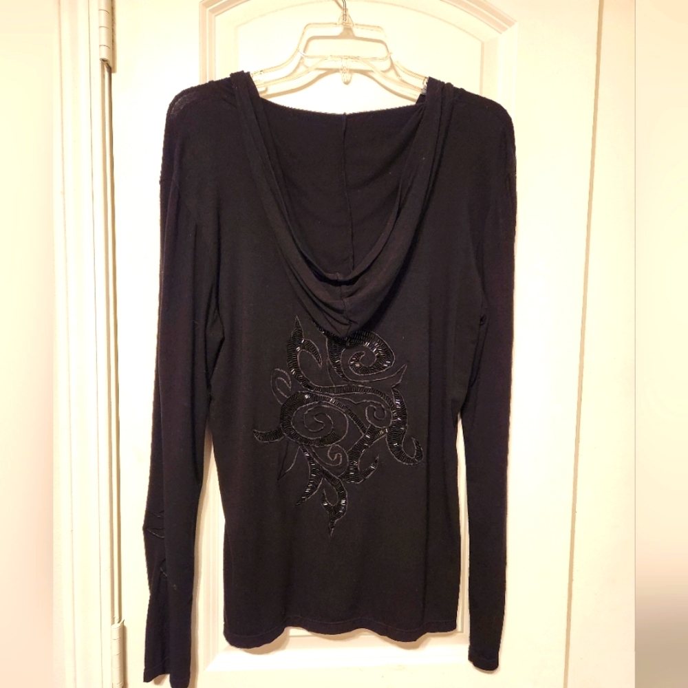 Zen knits black beaded zip up hoodie with pockets